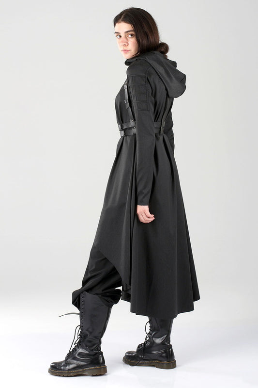 Cybergoth Set "LEA",  fantasy hooded dress, harness and palazzo pants