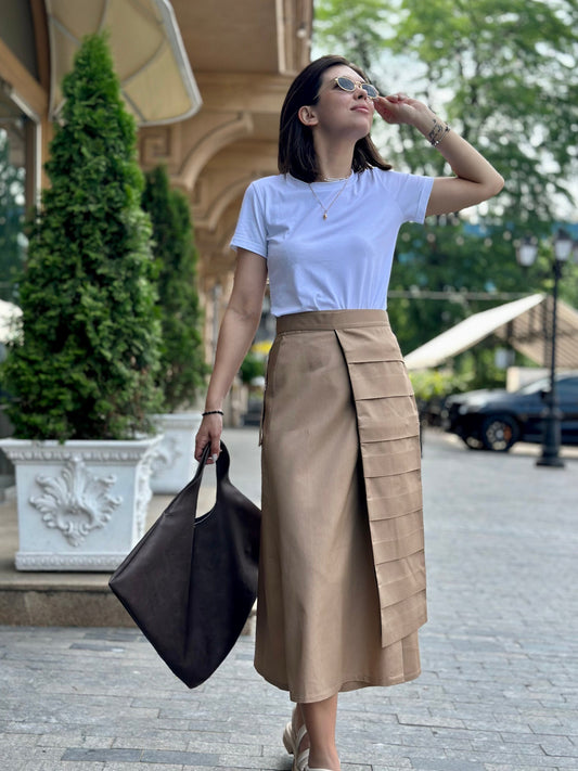 Set, wrap skirt and waist bag,  streetwear, casual, beige skirt