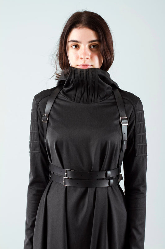 Dress "LEA",  hooded dress with harness, cyberpunk dress, cyber goth dress