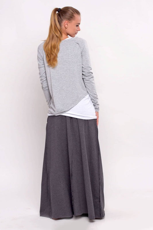 Set "Gray", street style wear, maxi skirt, casual set, grey jumper, anthracite skirt, minimalistic wear