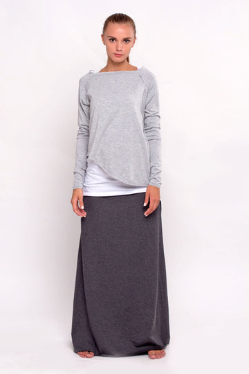 Set "Gray", street style wear, maxi skirt, casual set, grey jumper, anthracite skirt, minimalistic wear