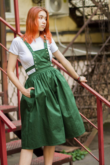 Cotton sundress, green skirt, summer midi skirt,